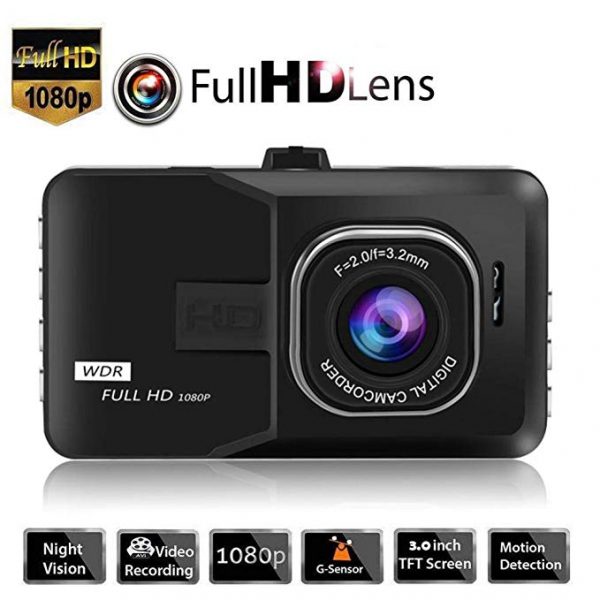 V.T.I. HD 1080p Car Dash Camera, 3 inch LCD Display Screen, 120°Wide Angle Car Camera