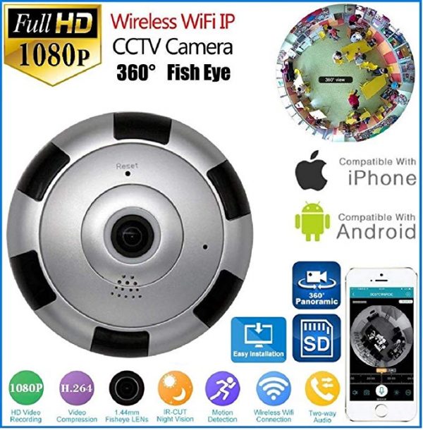 V.T.I. HD Fisheye Panoramic Security Wireless IP Camera - 360° Wide  Viewing Angle with Remote View - Image 6